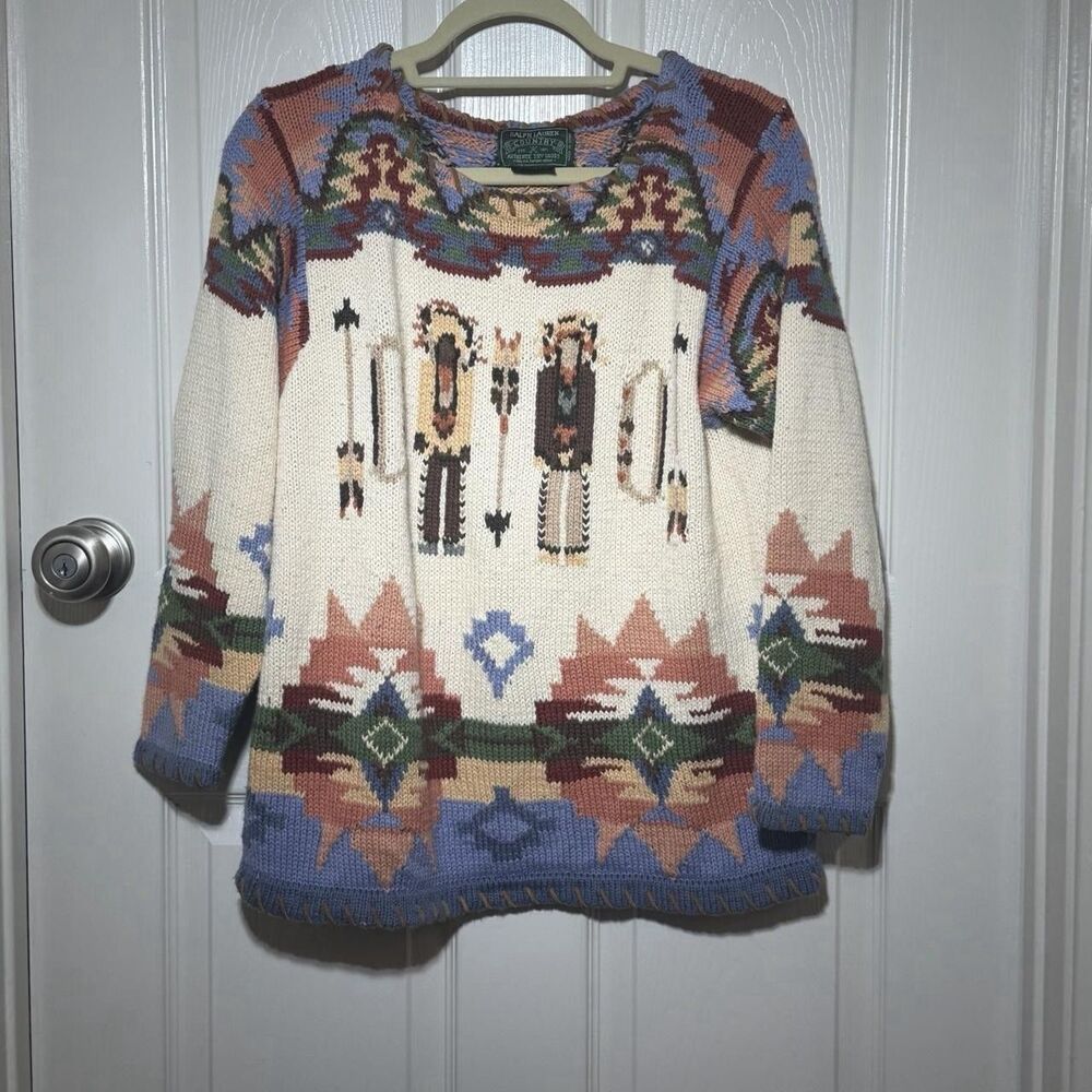 RARE VTG 80s Ralph Lauren Country Southwestern Cable Knit Native American Size M